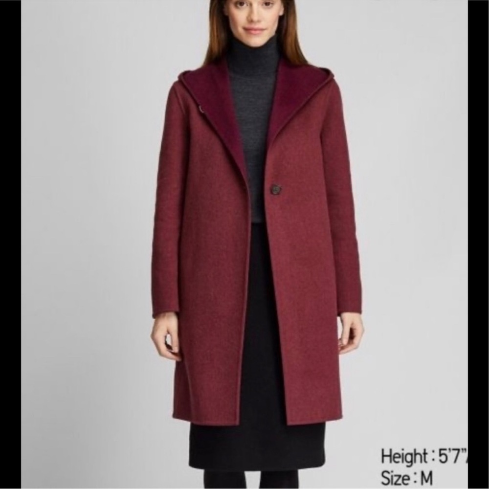 Uniqlo Wool Double Face Hooded Spring Coat in red, size XS
